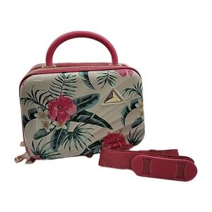 TRIFORCE Elite Pink Hibiscus Floral Hard Beauty Travel Case + Shoulder Strap NEW